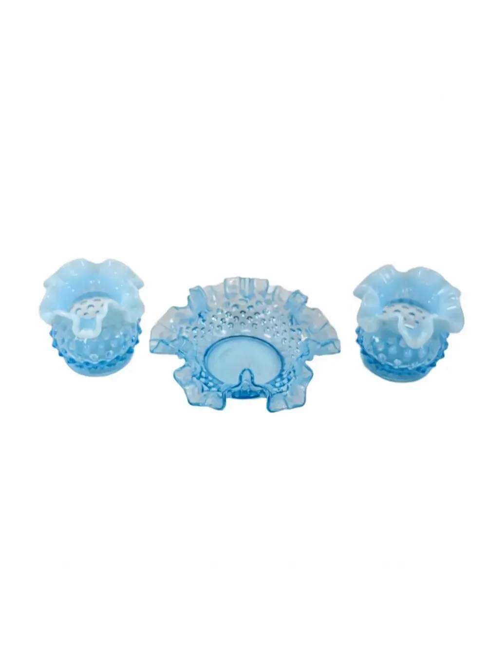 Vtg Fenton Blue Opalescent Hobnail Set